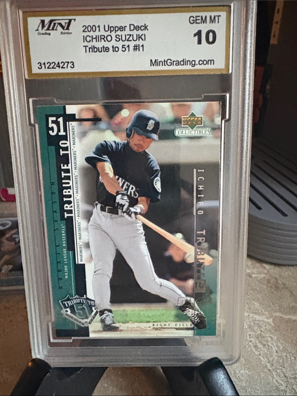 2001 Upper Deck Ichiro Suzuki Tribute to 51 Baseball Card - Upper Deck GRADED 10